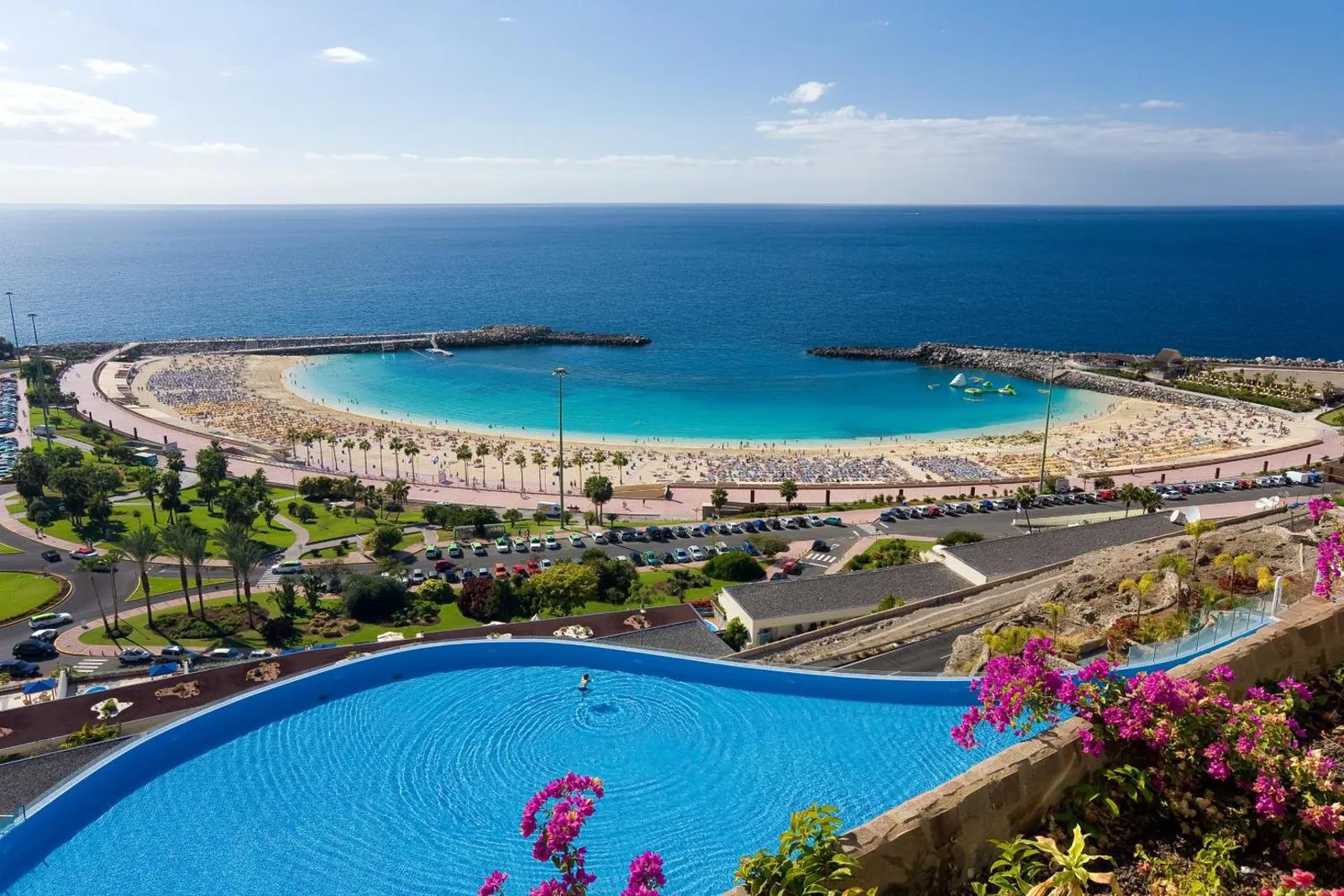 Pool terrace above the curve of Amadores Beach