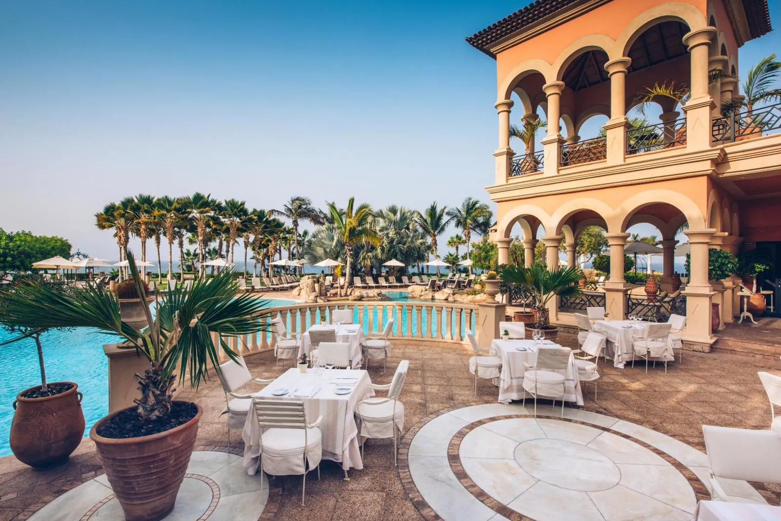 Restaurant terrace beside the pool at JOIA El Mirador, Costa Adeje