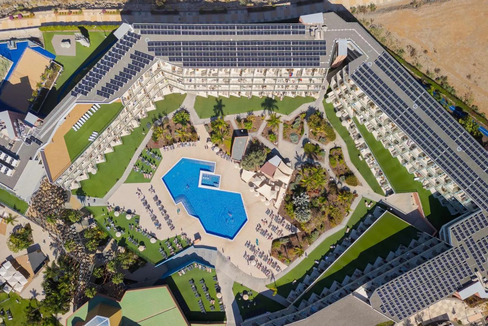 Aerial view of the pool garden in the middle of the resort